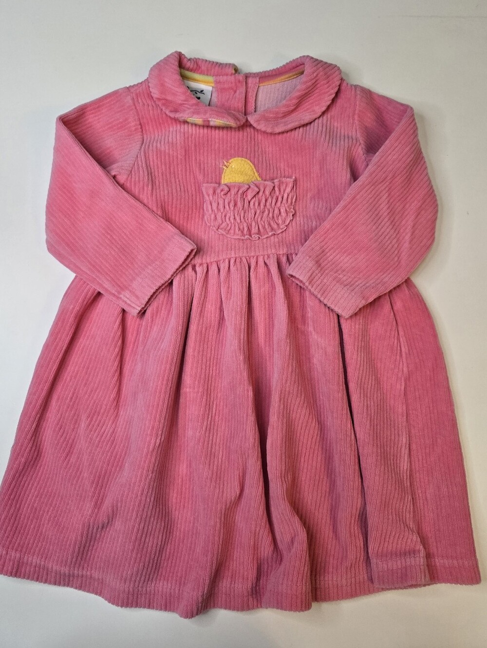 New Potatoes Corduroy Long-Sleeve Dress with Pocket Embroidery